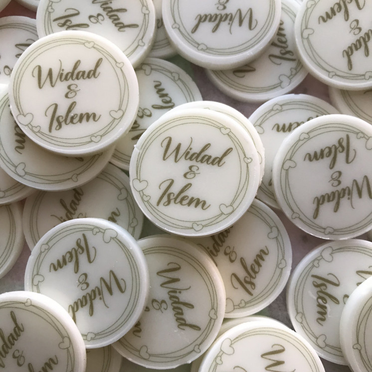 Medaillons chocolat blanc imprimés Personnalisés