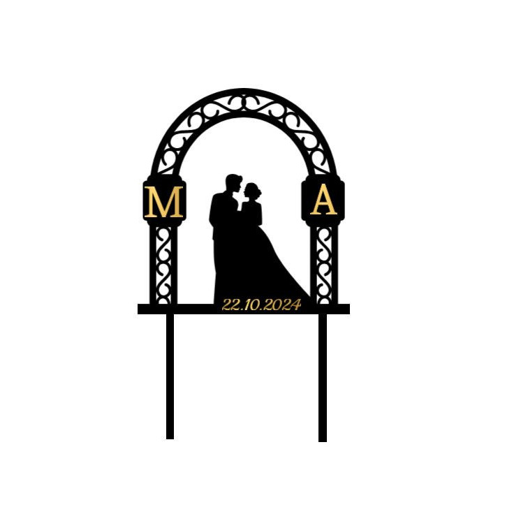 Toppers acrylique noir  Arche Initiales et date  Personnalisé